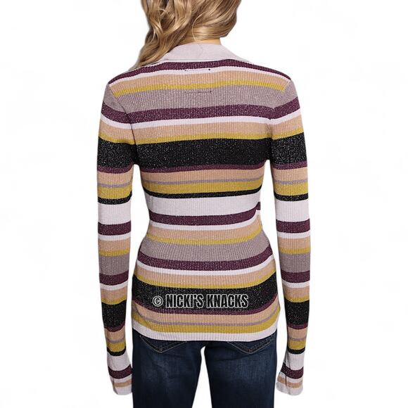 Chaser Harper Stripe Ribbed Sweater Y2K Retro V-Neck Skater Style Knit Size L - Picture 6 of 13